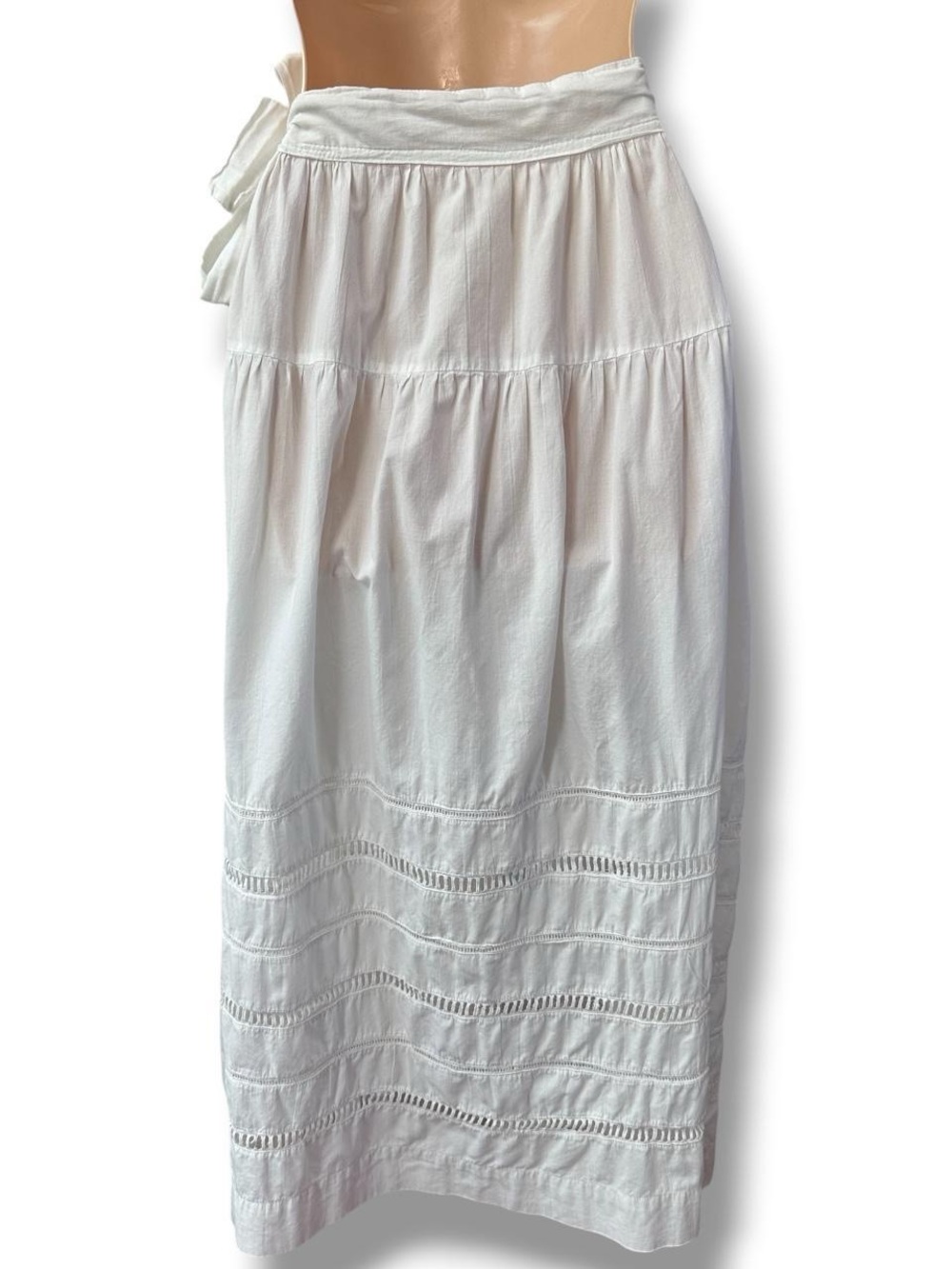 Vintage Handmade White Eyelet Side Tie Boho Maxi Skirt sz L - Picture 3 of 8